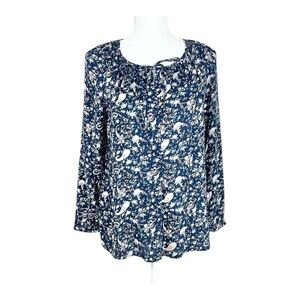 Lucky Blue Floral Paisley Keyhole Front Long Sleeve Blouse Size Small
